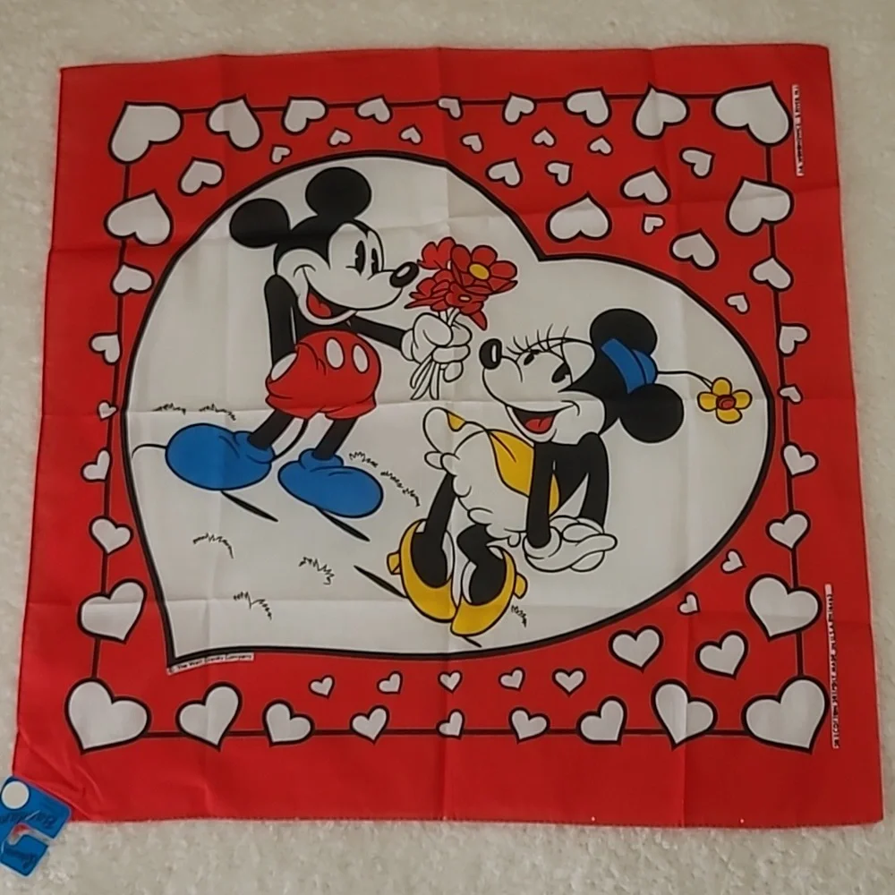 Vintg 80s Disney Bandana Scarf Woronowicz S River NJ RN16463 Mickey Mouse Hearts
